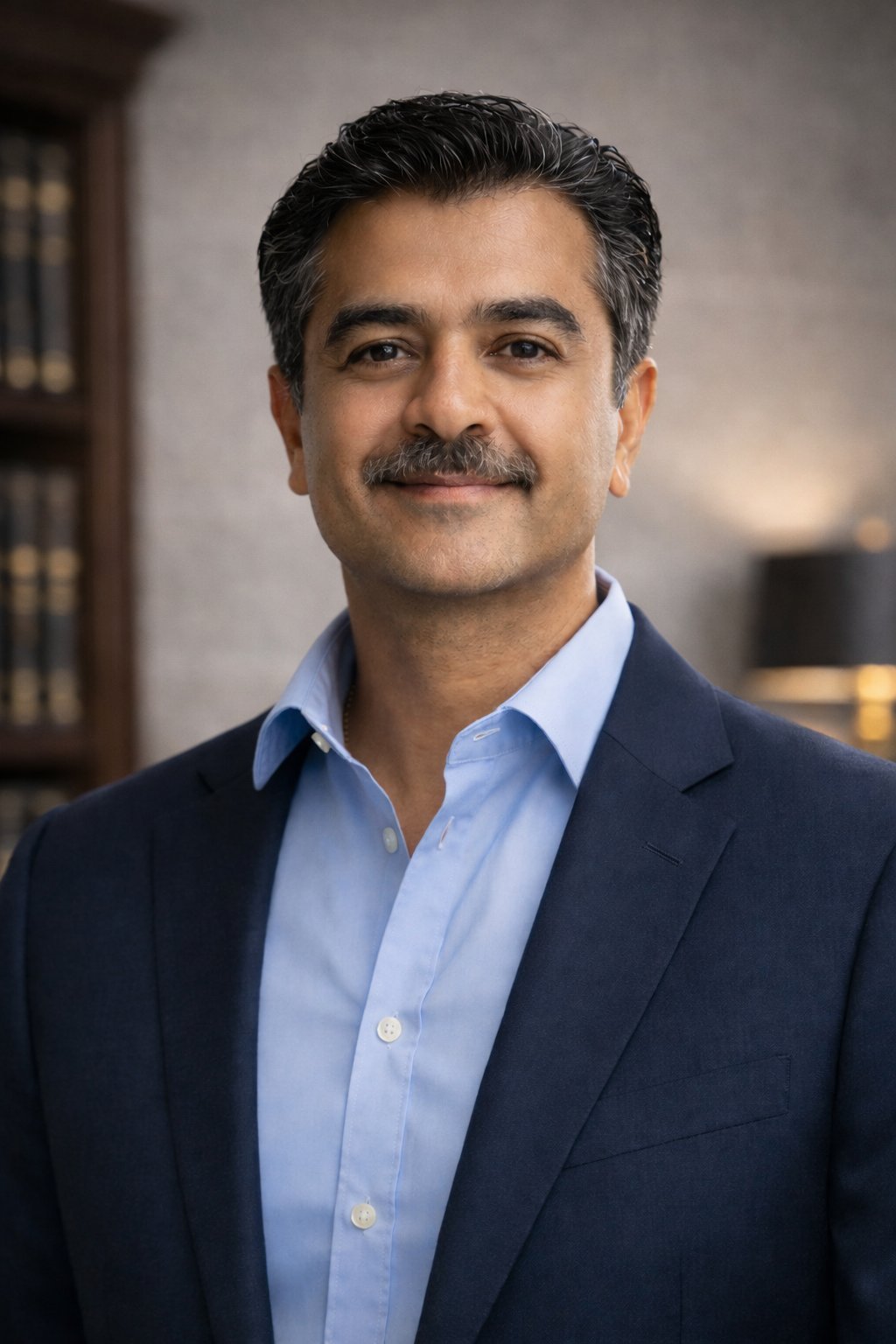 Hombre formal, sonriente posando en una oficina 