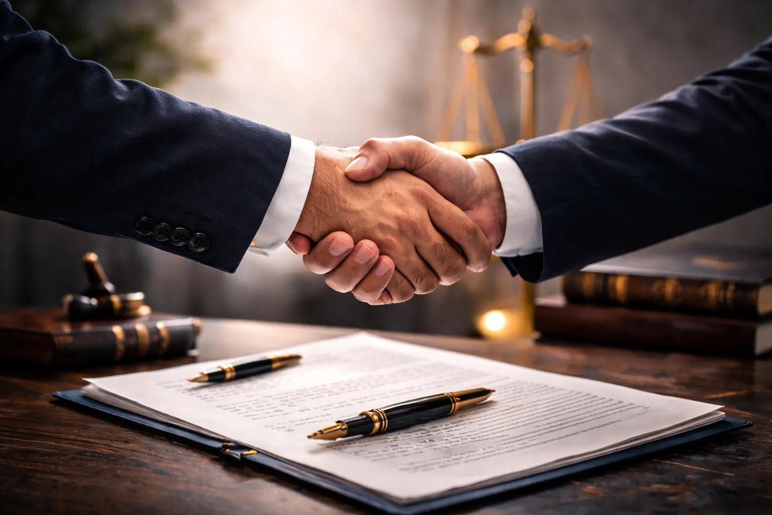 dos manos entrelazadas, en forma de saludos, despues de firmar un documento